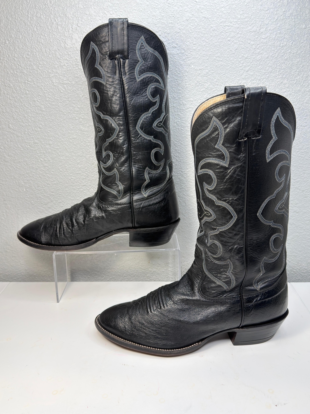 Vintage Nocona Black Smooth Ostrich Cowboy Western Boots Men size 9 EE 55791 EUC